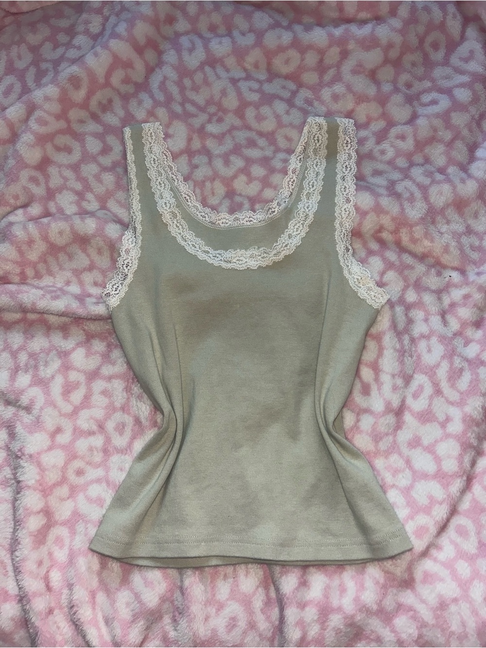 Brandy Melville Sage Green Lace-Trim Tank Top